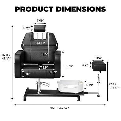 Reclining Pedicure Chair with Stool&Massage Foot Basin, Height Adjustable Pedicure Unit Station