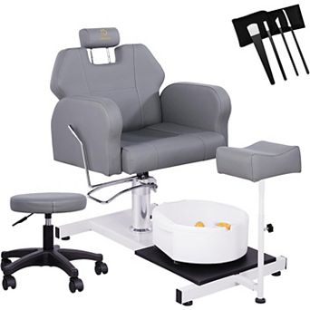 Reclining Pedicure Chair with Stool&Massage Foot Basin, Height Adjustable Pedicure Unit Station