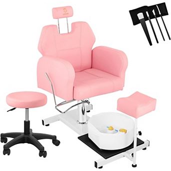 Reclining Pedicure Chair with Stool&Massage Foot Basin, Height Adjustable Pedicure Unit Station