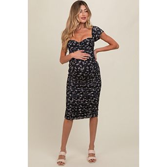Maternity Printed Stretch Knit Ruched Dress
