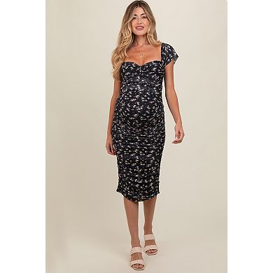 Maternity Printed Stretch Knit Ruched Dress