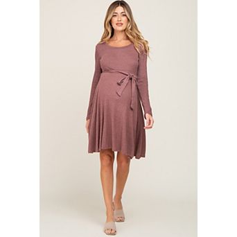 Maternity Soft Rib Knit Sash Tie Dress