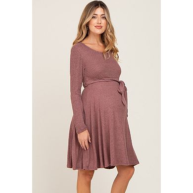 Maternity Soft Rib Knit Sash Tie Dress