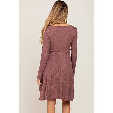 Maternity Soft Rib Knit Sash Tie Dress