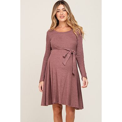 Maternity Soft Rib Knit Sash Tie Dress