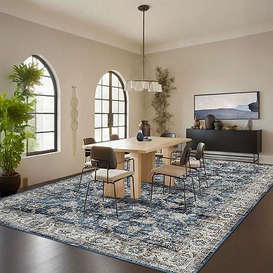 Oriental Machine Washable Rug with Rubber Backing Non-Slip Throw Carpet