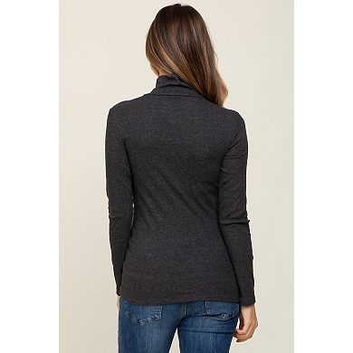Maternity Heathered Ribbed Mock Neck Long Sleeve Top