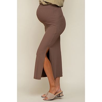 Maternity Ribbed Side Slit Midi Skirt