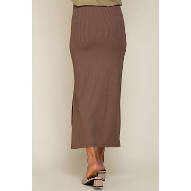 Maternity Ribbed Side Slit Midi Skirt