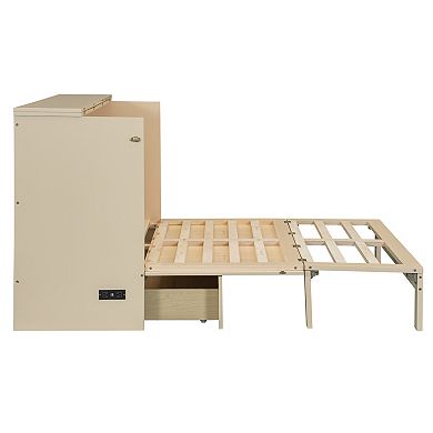 Whisen Modern Full Size Murphy Bed, Folded into a Cabinet with Large Drawers, USB charging port