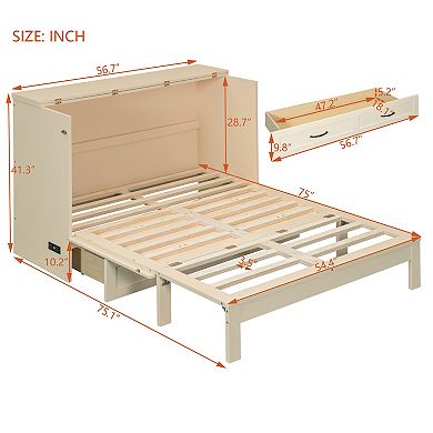 Whisen Modern Full Size Murphy Bed, Folded into a Cabinet with Large Drawers, USB charging port