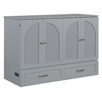 Whisen Modern Full Size Murphy Bed, Folded into a Cabinet with Large Drawers, USB charging port