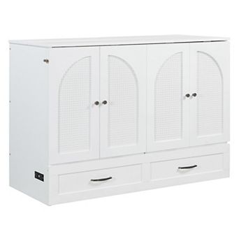 Whisen Modern Full Size Murphy Bed, Folded into a Cabinet with Large Drawers, USB charging port