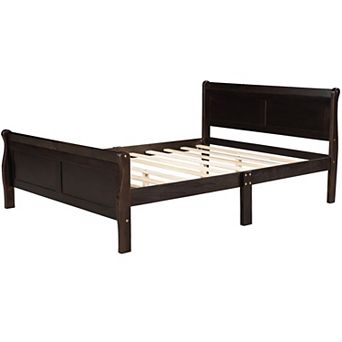 Whisen Wood Platform Queen Bed Frame with Headboard, Footboard, and Sturdy Wooden Slat Support