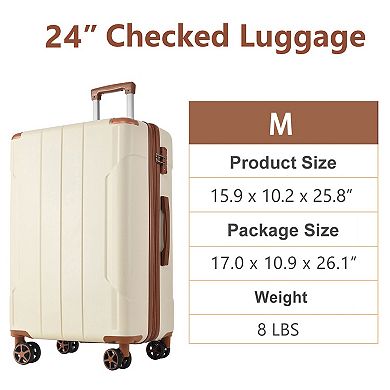 Whisen 24" Expandable ABS Hardshell Checked Luggage Suitcase with 3-Dial TSA Lock, Double Wheels