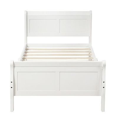 Whisen Wood Platform Twin Bed Frame with Headboard, Footboard, and Sturdy Wooden Slat Support