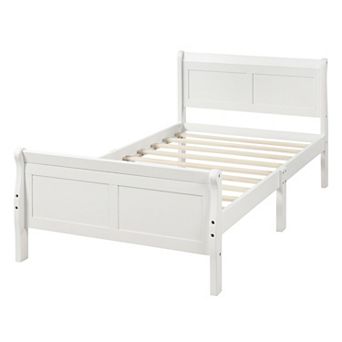 Whisen Wood Platform Twin Bed Frame with Headboard, Footboard, and Sturdy Wooden Slat Support