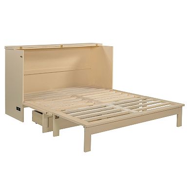 Whisen Modern Queen Size Murphy Bed, Folded into a Cabinet with Large Drawers, USB charging port