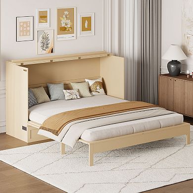 Whisen Modern Queen Size Murphy Bed, Folded into a Cabinet with Large Drawers, USB charging port