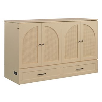 Whisen Modern Queen Size Murphy Bed, Folded into a Cabinet with Large Drawers, USB charging port