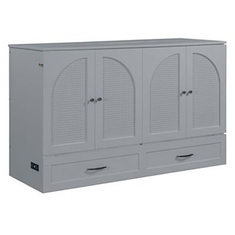 Whisen Modern Queen Size Murphy Bed, Folded into a Cabinet with Large Drawers, USB charging port