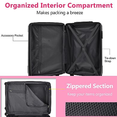 Whisen 3-Piece ABS Hardside Luggage Suitcase Sets with Double Spinner Wheels and Corner Protectors