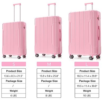 Whisen 3-Piece ABS Hardside Luggage Suitcase Sets with Double Spinner Wheels and Corner Protectors