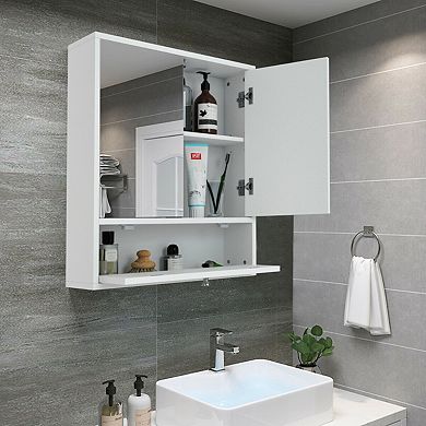 Double Door Wall-Mounted Bathroom Mirrored Medicine Cabinet-White