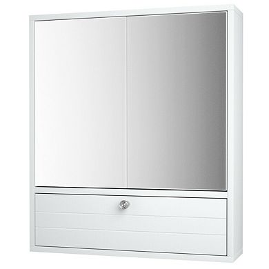Double Door Wall-Mounted Bathroom Mirrored Medicine Cabinet-White