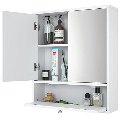 Double Door Wall-Mounted Bathroom Mirrored Medicine Cabinet-White