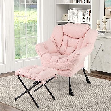 Modern Accent Chair with Folding Footrest and Head Pillow