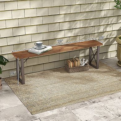 Outdoor Picnic Bench Set Solid Acacia Wood Patio Rectangular Benches