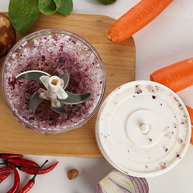 Cheer Collection Pull-String Vegetable Chopper Hand Operated Food Processor with Steel Blades