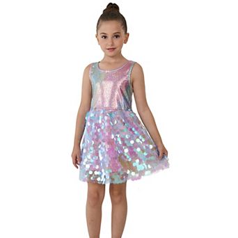 Girl’s Iridescent Paillette sequin Holographic Mermaid Party Dress