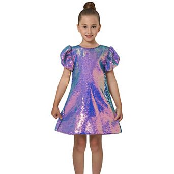 Girls' Mystic Mermaid Sequin Puff Sleeve Party Dress