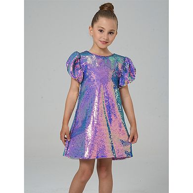 Girls' Mystic Mermaid Sequin Puff Sleeve Party Dress