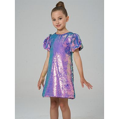 Girls' Mystic Mermaid Sequin Puff Sleeve Party Dress