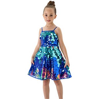 Girls’ Under the Sea Mermaid Sequin Spaghetti Strap Party Dress