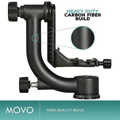Movo GH800 MKII Carbon Fiber rofessional Gimbal Tripod Head with Arca-Swiss Quick-Release Plate