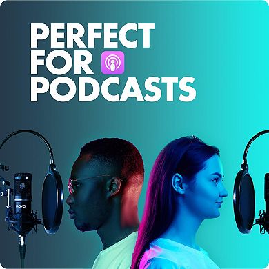 Movo 4-Pack Universal Cardioid Podcasting Microphone Bundle with Tabletop Mic Stand and Pop Filter