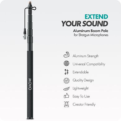 Movo CMP-17C Professional 9.8' Aluminum Boom Pole for Shotgun Microphones with Internal XLR Cable