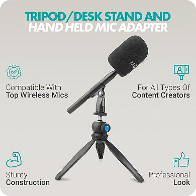 Movo WMX-HM Wireless Interview Microphone Adapter w/Mic Stand