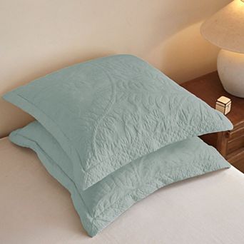 Marcielo 100% Cotton Embroidered Quilted Pillow Shams Set of 2, 26"x26" Euro Size