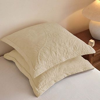 Marcielo 100% Cotton Embroidered Quilted Pillow Shams Set of 2, 26"x26" Euro Size