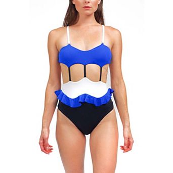 Mitchy one piece swimsuit with ruffle waist and convertible straps