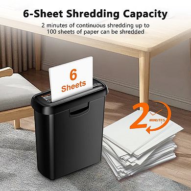 Bonsaii 6-Sheet Home Office Shredder Portable w/ Extendable Handle Overheat Protection & Wastebasket