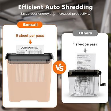 Bonsaii 6-Sheet Home Office Shredder Portable w/ Extendable Handle Overheat Protection & Wastebasket