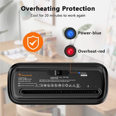 Bonsaii 6-Sheet Home Office Shredder Portable w/ Extendable Handle Overheat Protection & Wastebasket