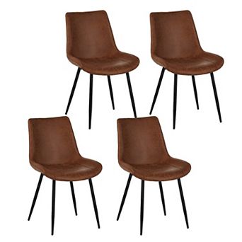 4 pc Dining Chairs, Upholstered Faux Leather Cushion Seat and Sturdy Metal Legs