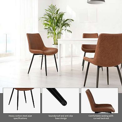 4PCS Dining Chairs, Upholstered Faux Leather Cushion Seat and Sturdy Metal Legs